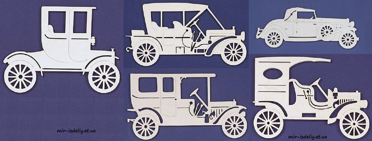 Эмблемы старинных автомобилей 5 шт. из фанеры
