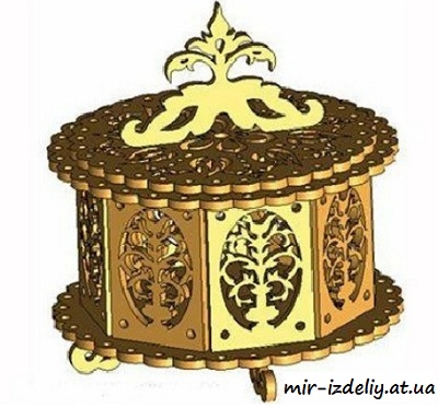 Шкатулка круглая резная из фанеры